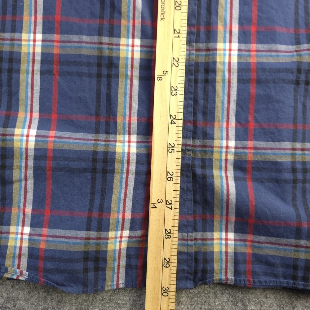 J Crew Flex Washed Shirt 2XL Slim Untucked Blue Plaid Long Sleeve‎ Button Down